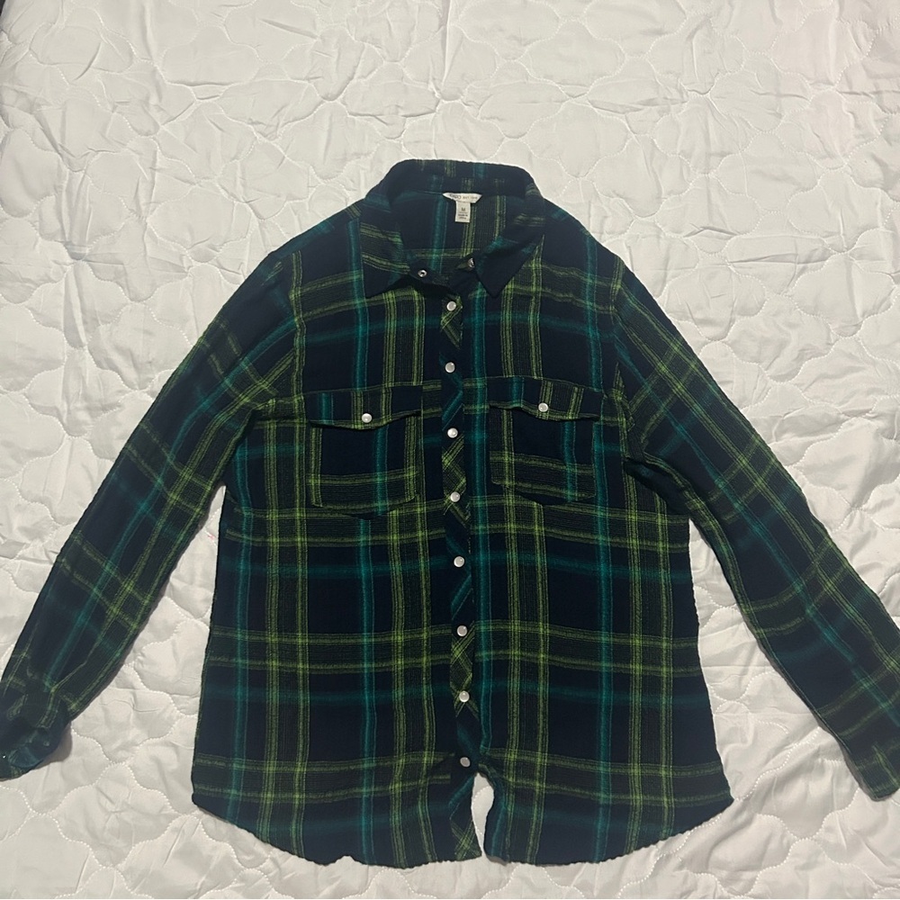 Cato  Plaid Shirt - Green and Black pearl snap